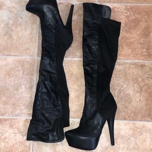 Thigh high platform black stiletto boots